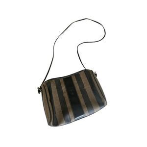 Vintage Fendi Pequin Striped Coated Canvas Crossbody Bag Women’s Brown